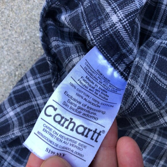 Vintage CARHARTT Button Up Flannel Shirt MEDIUM Men's Plaid Blue Long Sleeve - Picture 6 of 11